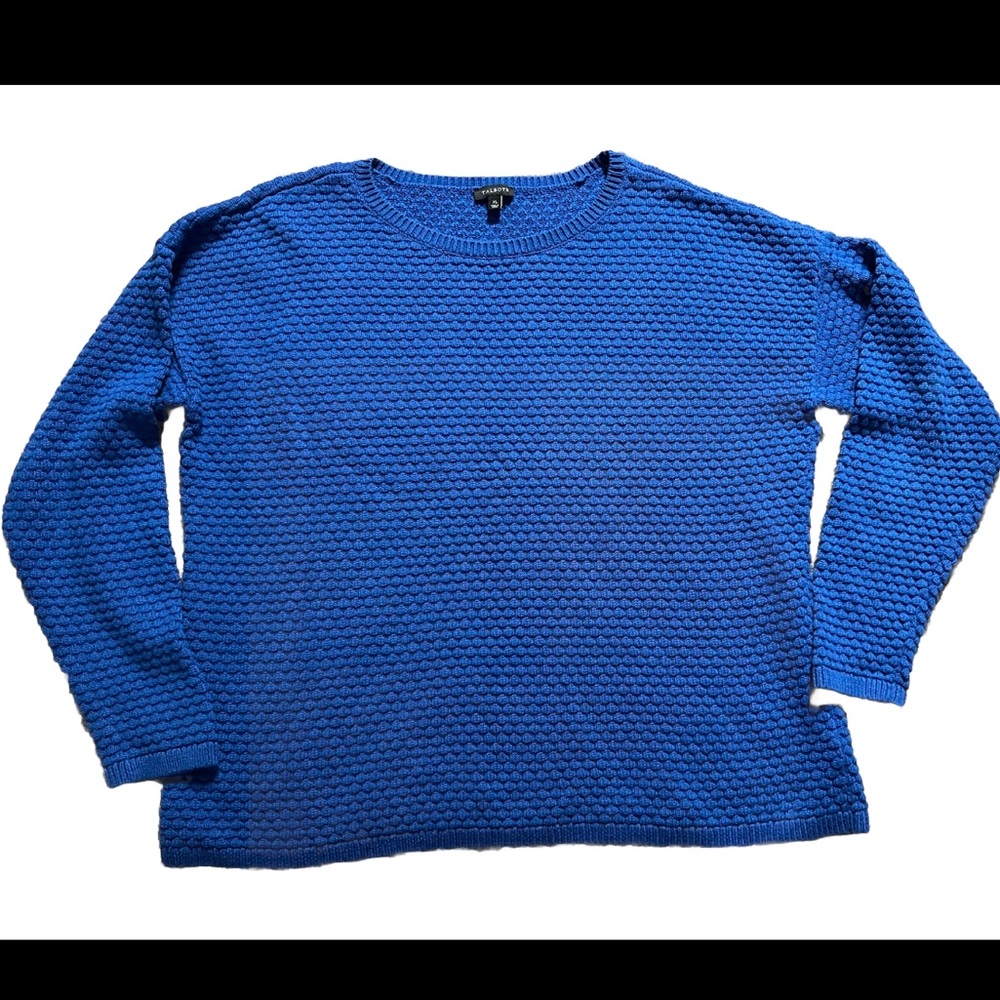 TALBOTS WOMEN'S SWEATER SZ XL Long Sleeve Blue Cotton Blend EUC TEXTURED